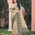Stylish Beige Assam Silk Woven Designer Work Saree