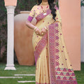 Beautiful Beige Assam Silk Woven Designer Work Saree