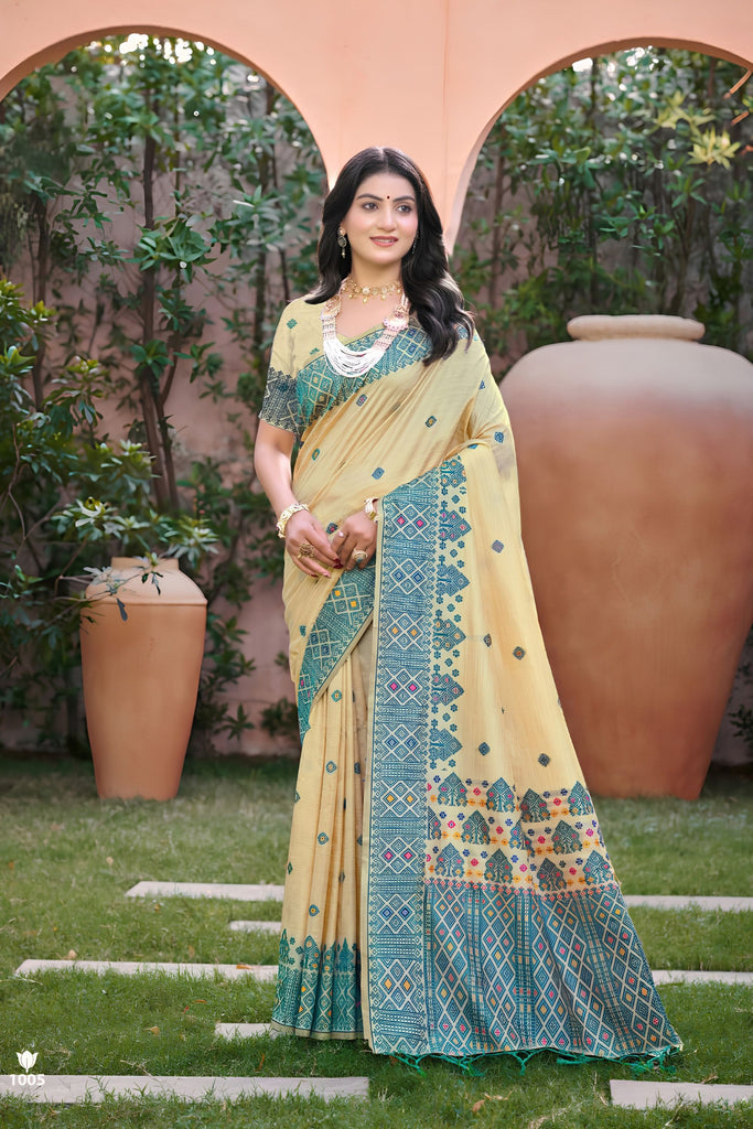 Amazing Beige Assam Silk Woven Designer Saree