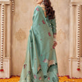 Elegant Pista Green Jute Linen Weaving Lotus Butti Designer Saree