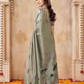 Grateful Sea Green Jute Linen Weaving Lotus Butti Designer Saree