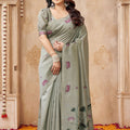 Grateful Sea Green Jute Linen Weaving Lotus Butti Designer Saree