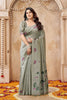 Grateful Sea Green Jute Linen Weaving Lotus Butti Designer Saree