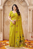 Stylish Lime Yellow Jute Linen Weaving Lotus Butti Designer Saree