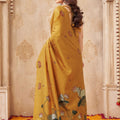 Premium Mustard Yellow Jute Linen Weaving Lotus Butti Designer Saree