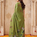 Grateful Olive Green Jute Linen Weaving Lotus Butti Designer Saree