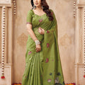 Grateful Olive Green Jute Linen Weaving Lotus Butti Designer Saree