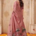 Beautiful Pink Jute Linen Weaving Lotus Butti Designer Saree