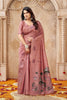 Beautiful Pink Jute Linen Weaving Lotus Butti Designer Saree