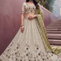 Elegant Off-White and Olive Green Silk Heavy Embroidered Designer Lehenga Choli with Dupatta