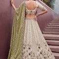 Elegant Off-White and Olive Green Silk Heavy Embroidered Designer Lehenga Choli with Dupatta