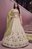Elegant Off-White and Olive Green Silk Heavy Embroidered Designer Lehenga Choli with Dupatta