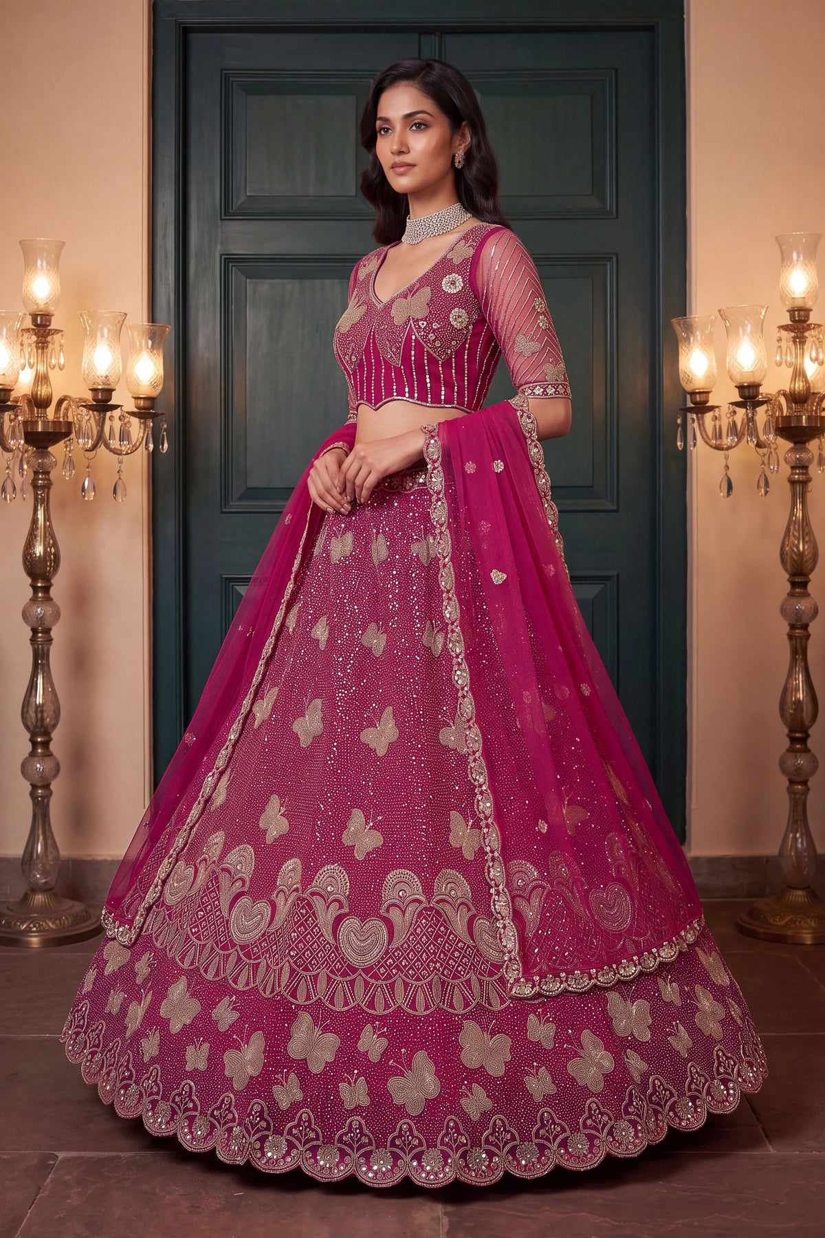 Elegant Rani Pink Heavy Net Embroidered Designer Lehenga Choli with Dupatta for Women