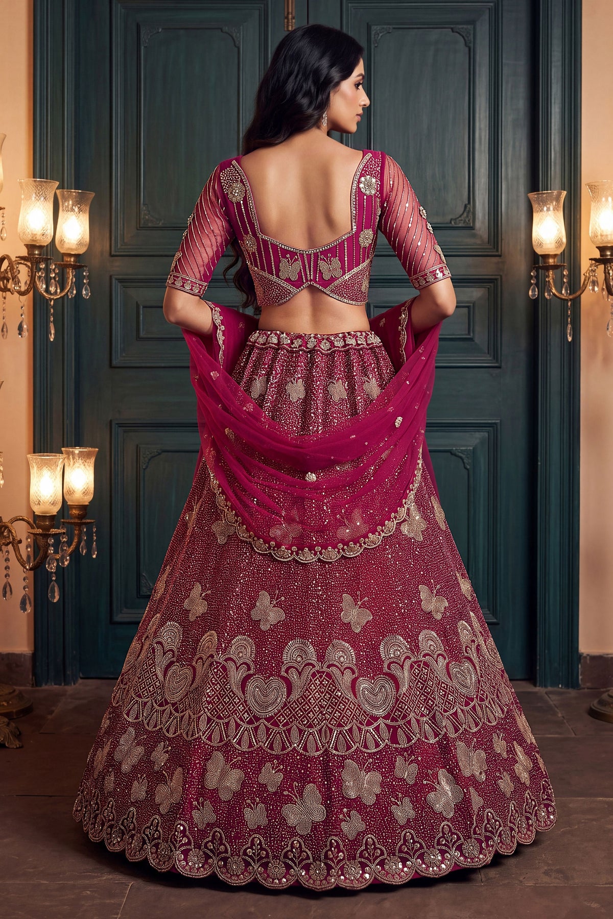 Elegant Rani Pink Heavy Net Embroidered Designer Lehenga Choli with Dupatta for Women