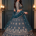 Stylish Teal Blue Heavy Net Embroidered Designer Lehenga Choli with Dupatta for Women