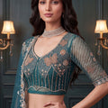 Stylish Teal Blue Heavy Net Embroidered Designer Lehenga Choli with Dupatta for Women