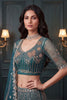 Stylish Teal Blue Heavy Net Embroidered Designer Lehenga Choli with Dupatta for Women