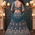 Stylish Teal Blue Heavy Net Embroidered Designer Lehenga Choli with Dupatta for Women