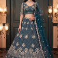 Stylish Teal Blue Heavy Net Embroidered Designer Lehenga Choli with Dupatta for Women