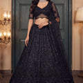 Glorious Black Heavy Net Embroidered Designer Lehenga Choli with Dupatta for Women