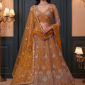 Gorgeous Rust Orange Heavy Net Embroidered Designer Lehenga Choli with Dupatta for Women