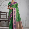 Stunning Green Silk Woven Saree Zari Border and Traditional Motifs for Women