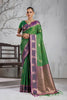 Stunning Green Silk Woven Saree Zari Border and Traditional Motifs for Women