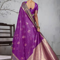 Stunning Purple Silk Woven Saree Zari Border for Women