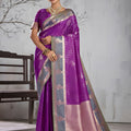 Stunning Purple Silk Woven Designer Saree Zari Border and Traditional Motifs for Women