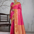 Beautiful Pink Silk Woven Saree with Zari Border for Women