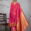 Beautiful Pink Silk Woven Saree with Zari Border for Women