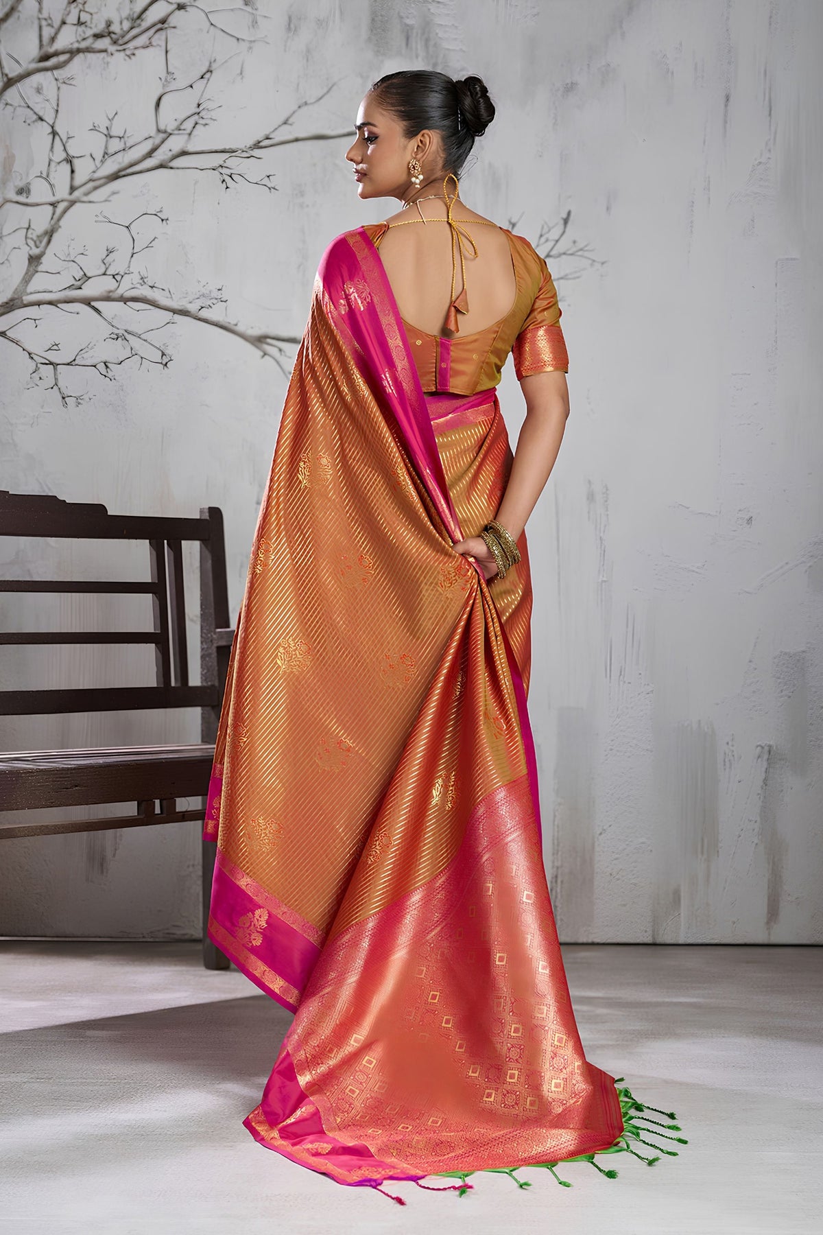 Premium Orange Silk Woven Saree with Zari Border for Women