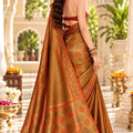Amazing Brown Satin Tissue Woven Jari Designer Saree for Women