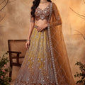 Charming Rust Orange Net Heavy Embroidered Designer Lehenga Choli with Dupatta