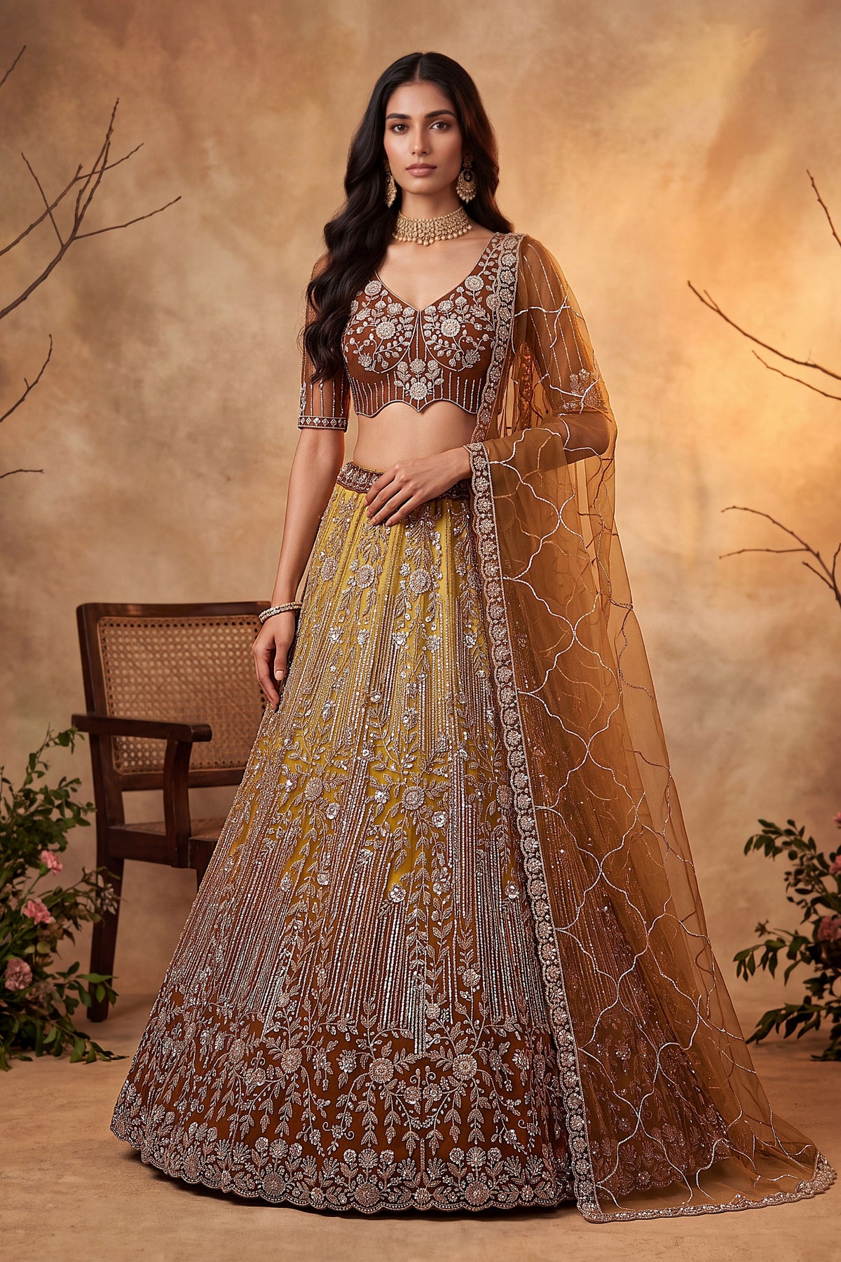 Charming Rust Orange Net Heavy Embroidered Designer Lehenga Choli with Dupatta
