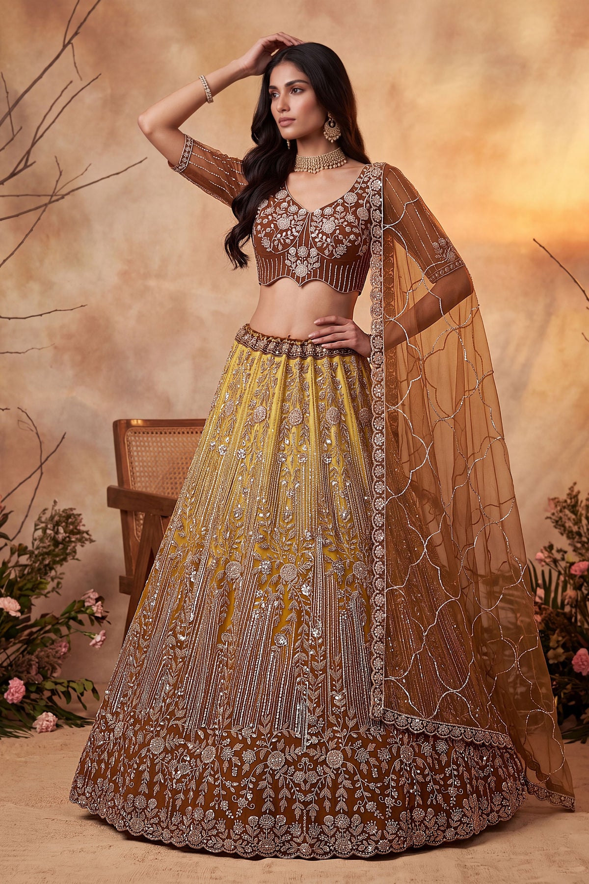 Charming Rust Orange Net Heavy Embroidered Designer Lehenga Choli with Dupatta