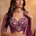 Stunning Wine Net Heavy Embroidered Designer Lehenga Choli with Dupatta for Women