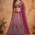 Stunning Wine Net Heavy Embroidered Designer Lehenga Choli with Dupatta for Women