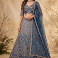 Stunning Navy Blue Net Heavy Embroidered Designer Lehenga Choli with Dupatta for Women