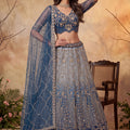 Stunning Navy Blue Net Heavy Embroidered Designer Lehenga Choli with Dupatta for Women