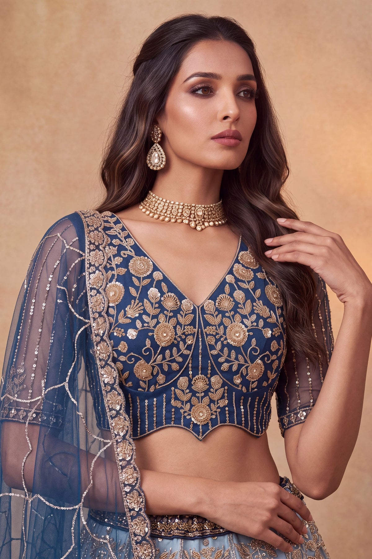 Stunning Navy Blue Net Heavy Embroidered Designer Lehenga Choli with Dupatta for Women