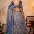 Stunning Navy Blue Net Heavy Embroidered Designer Lehenga Choli with Dupatta for Women