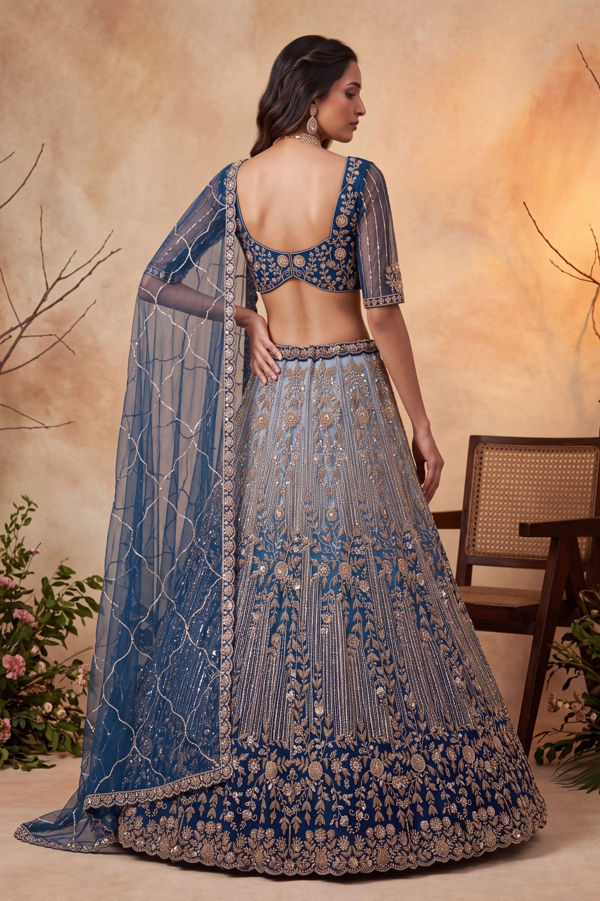 Stunning Navy Blue Net Heavy Embroidered Designer Lehenga Choli with Dupatta for Women