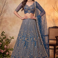 Stunning Navy Blue Net Heavy Embroidered Designer Lehenga Choli with Dupatta for Women