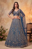 Stunning Navy Blue Net Heavy Embroidered Designer Lehenga Choli with Dupatta for Women