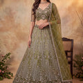 Gorgeous Olive Green Net Heavy Embroidered Designer Lehenga Choli with Dupatta for Women