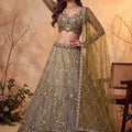 Gorgeous Olive Green Net Heavy Embroidered Designer Lehenga Choli with Dupatta for Women