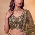 Gorgeous Olive Green Net Heavy Embroidered Designer Lehenga Choli with Dupatta for Women