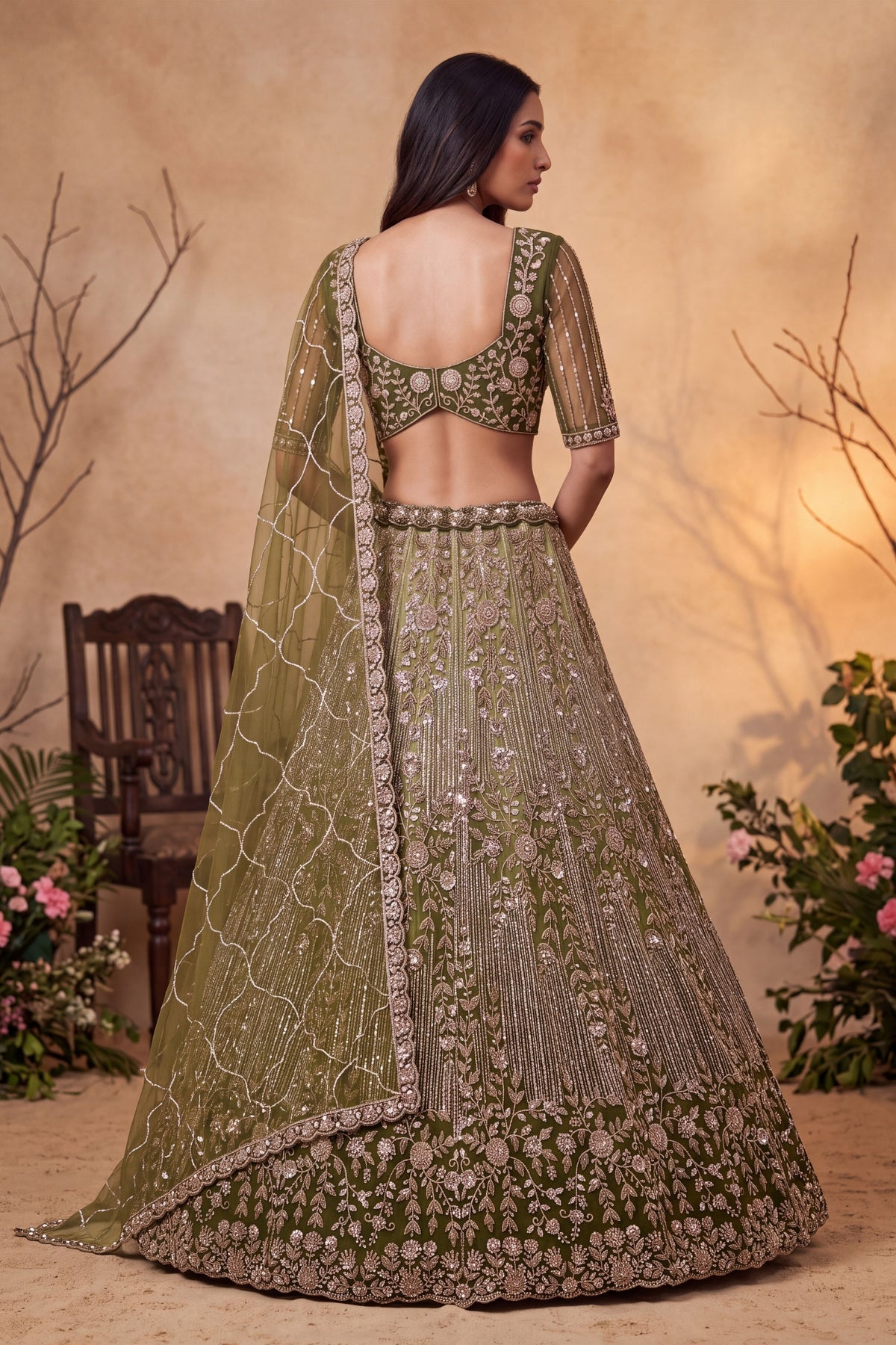 Gorgeous Olive Green Net Heavy Embroidered Designer Lehenga Choli with Dupatta for Women