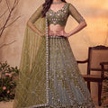 Gorgeous Olive Green Net Heavy Embroidered Designer Lehenga Choli with Dupatta for Women